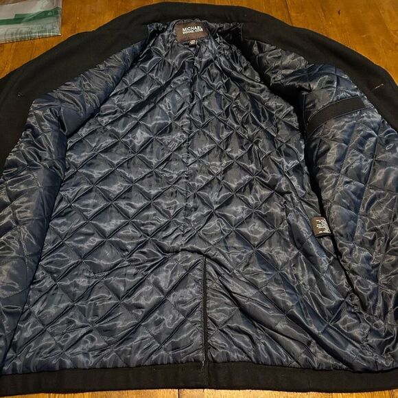 Michael Kors Mens Black Wool Blend Coat Jacket Lined Professional Size Large - Picture 3 of 9